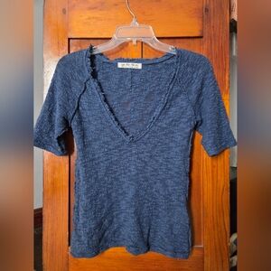 We The Free Textured Navy Short Sleeve Top